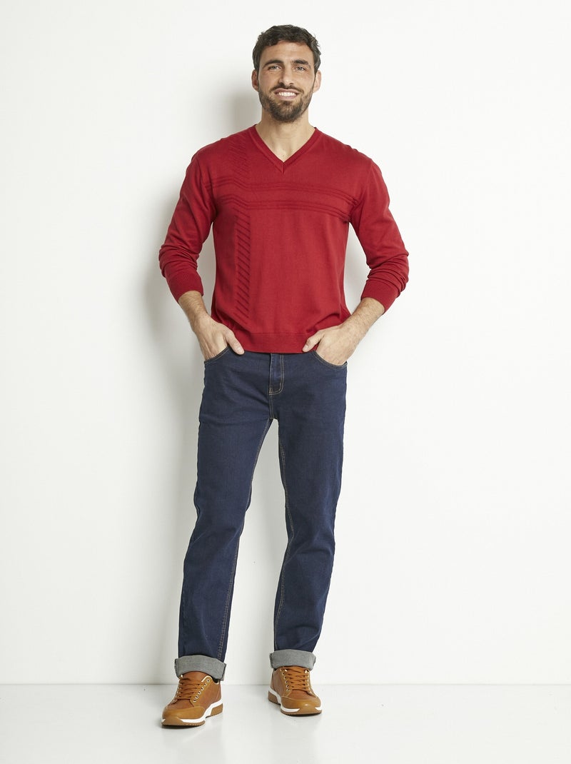 Pull col V manches longues coton - Afibel Bordeaux - Kiabi
