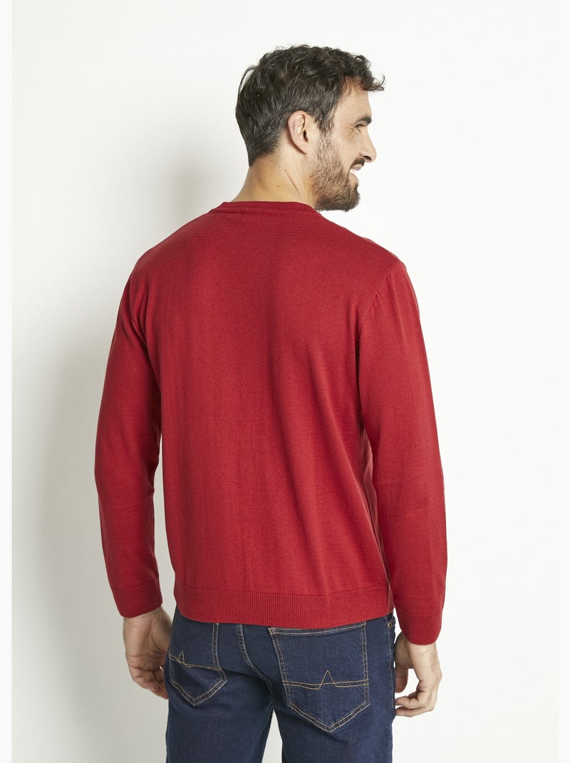 Pull col V manches longues coton Bordeaux - Kiabi