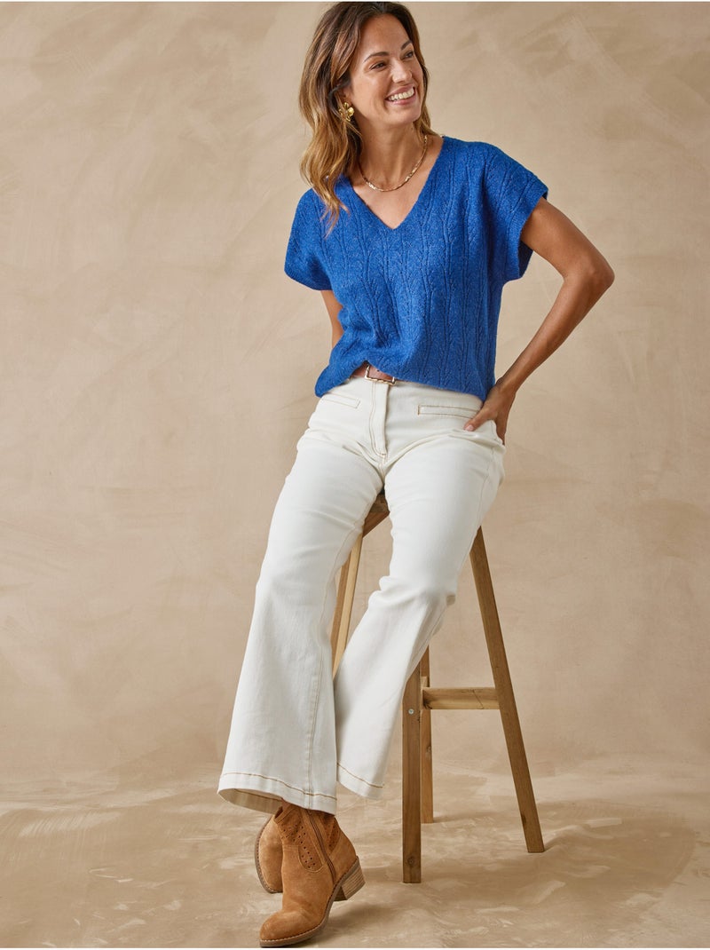 Pull col V manches T avec laine - DAXON Bleu électrique - Kiabi
