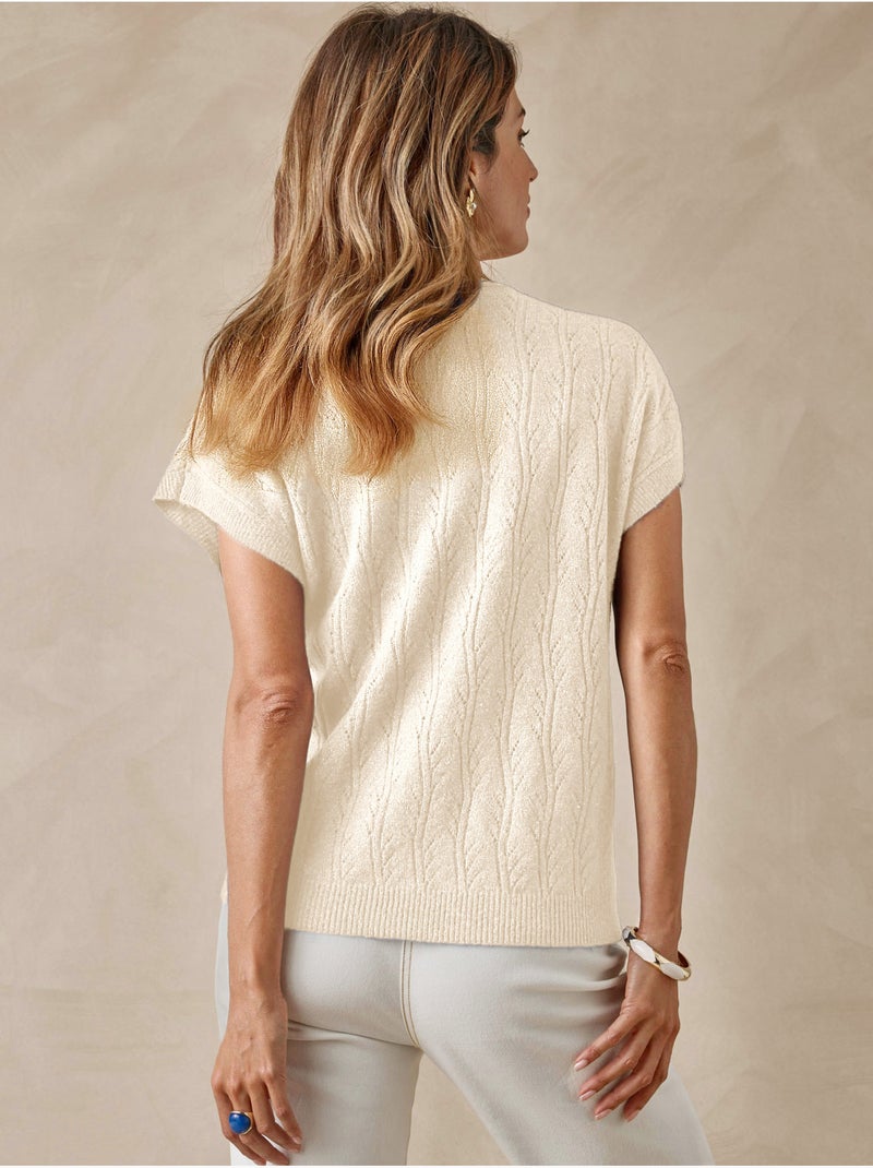Pull col V manches T avec laine - DAXON Ecru - Kiabi