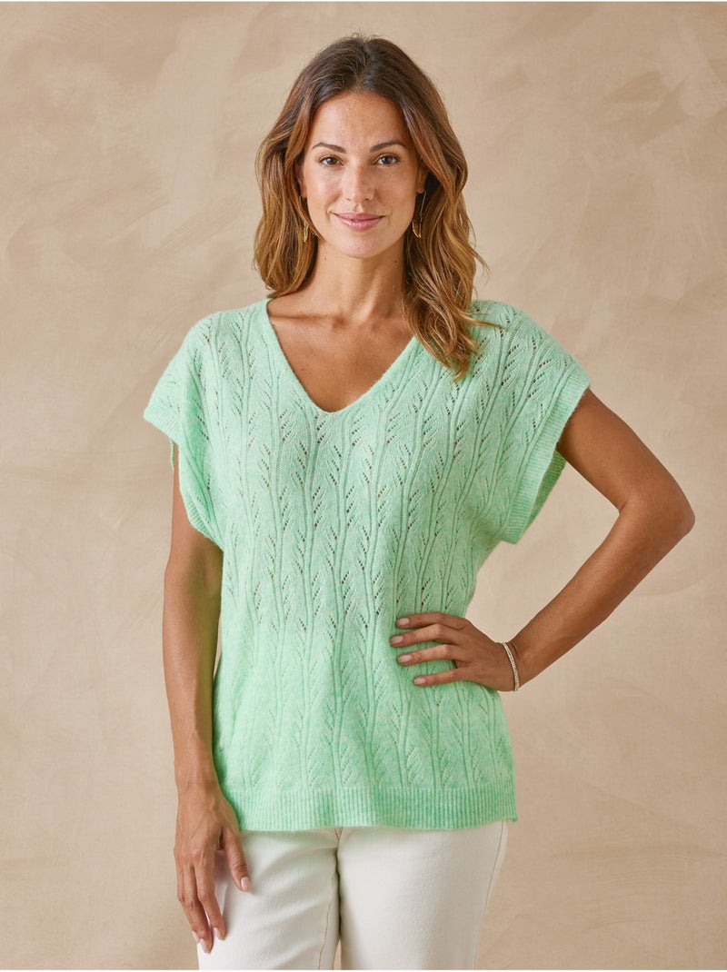 Pull col V manches T avec laine - DAXON Vert - Kiabi