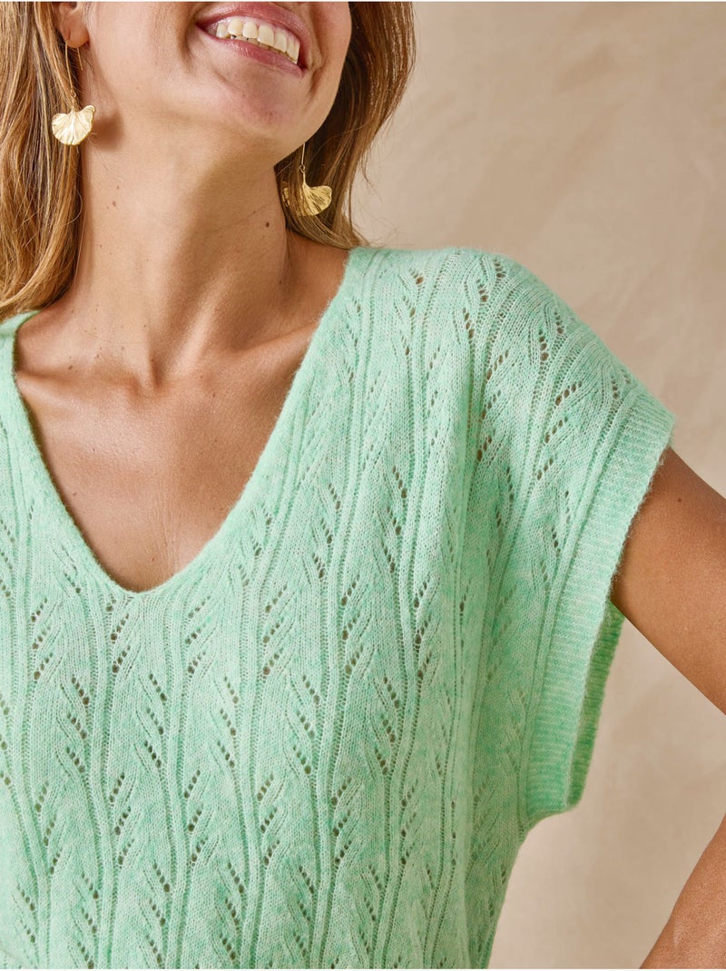 Pull col V manches T avec laine - DAXON Vert - Kiabi