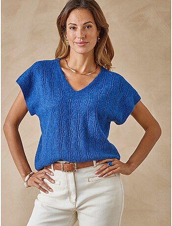 Pull col V manches T avec laine