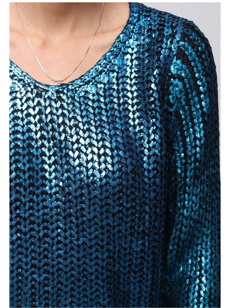 Pull col v Métallisé Kebello Bleu - Kiabi