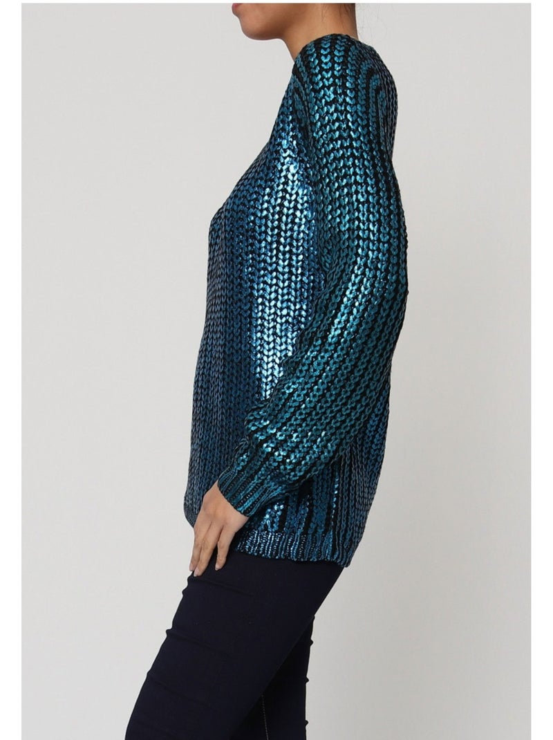 Pull col v Métallisé Kebello Bleu - Kiabi