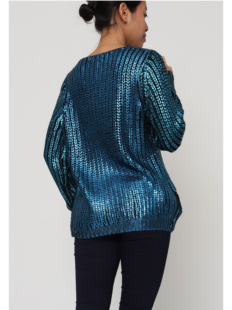 Pull col v Métallisé Kebello Bleu - Kiabi