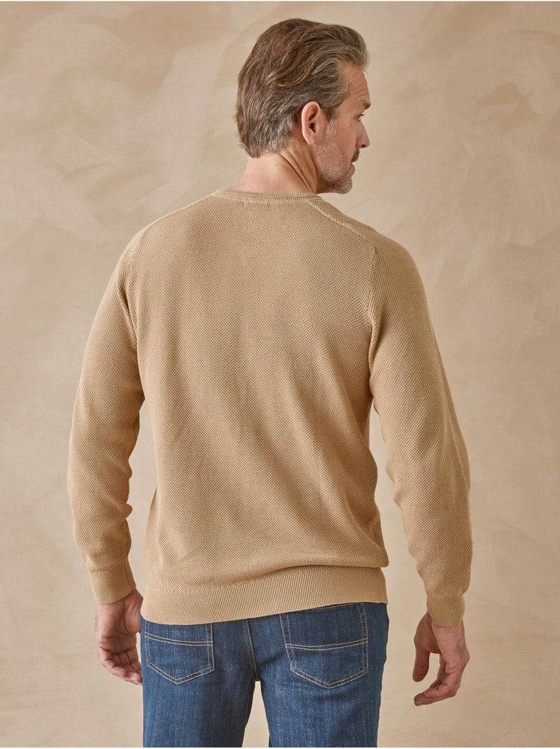 Pull col V pur coton - DAXON Beige - Kiabi