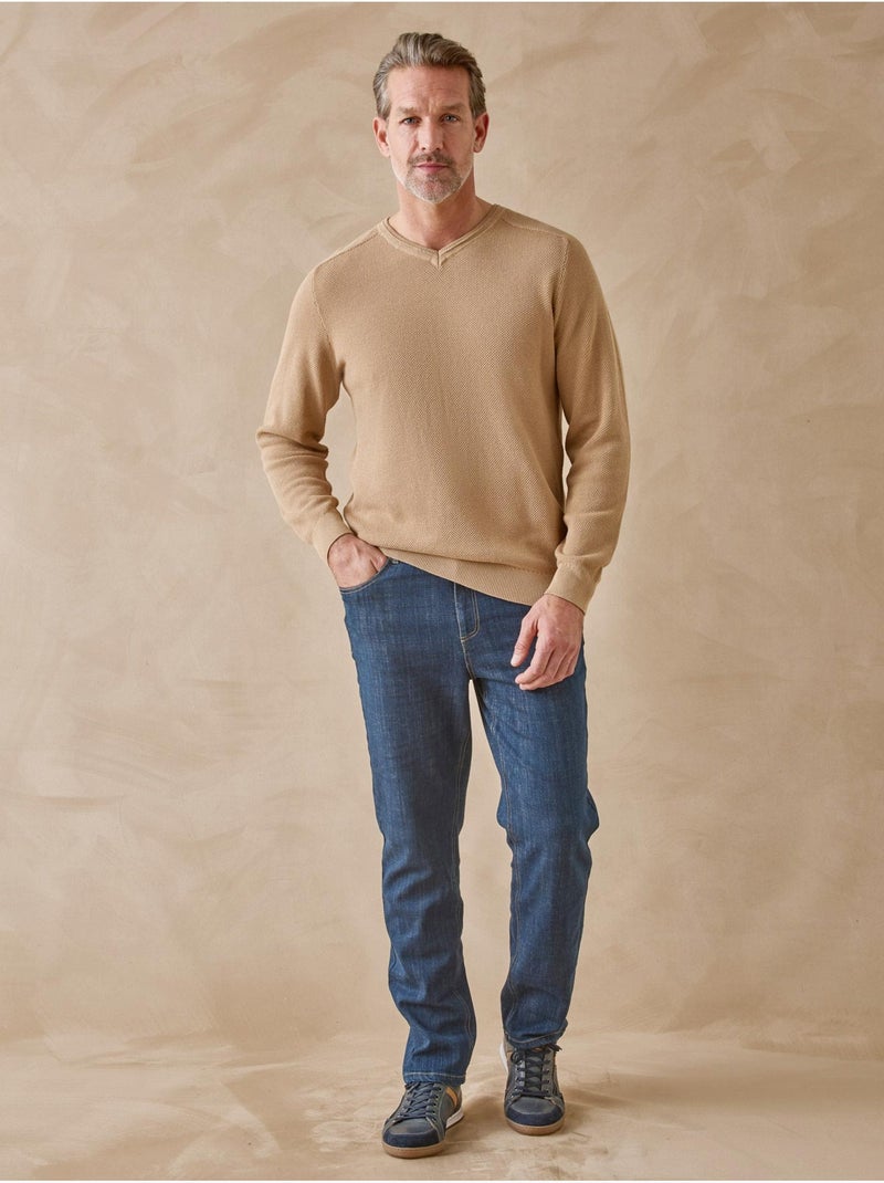 Pull col V pur coton - DAXON Beige - Kiabi