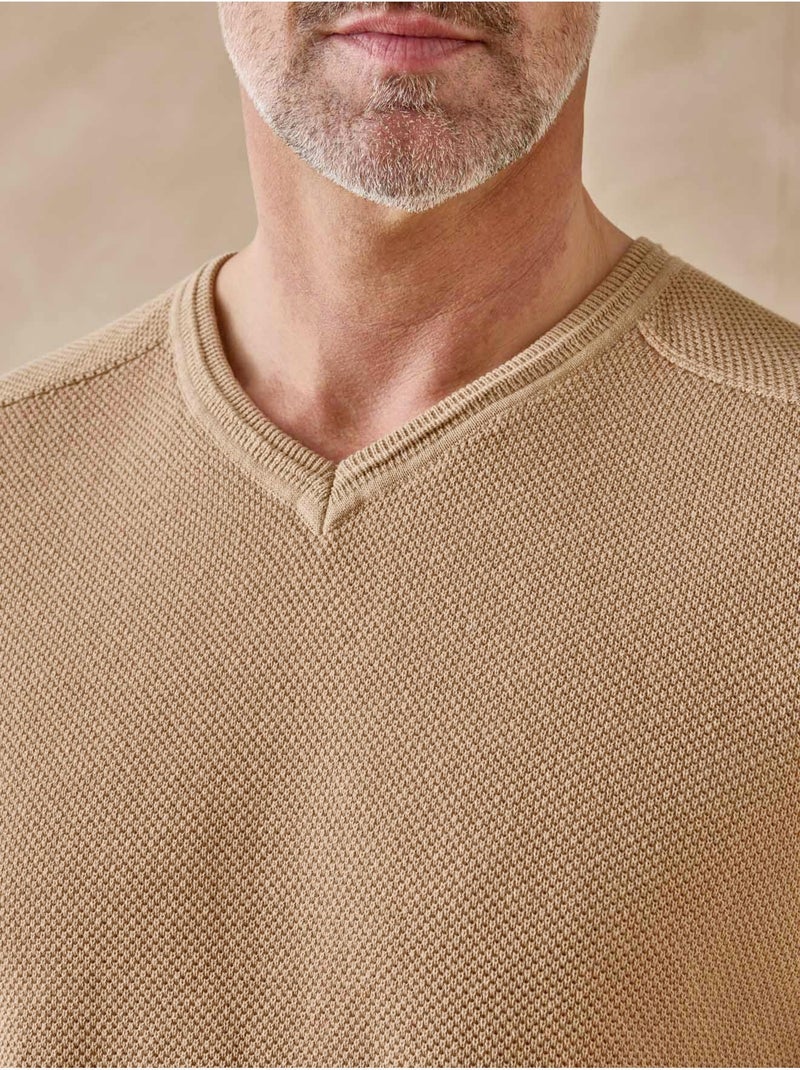 Pull col V pur coton - DAXON Beige - Kiabi