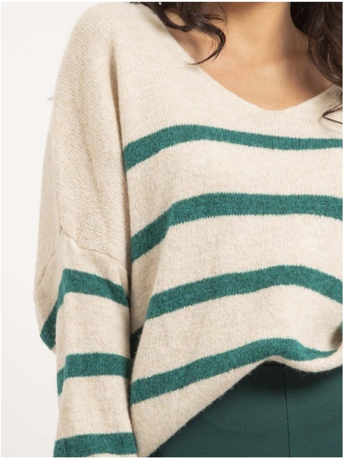 Pull col V rayures KLERVI - Kiabi