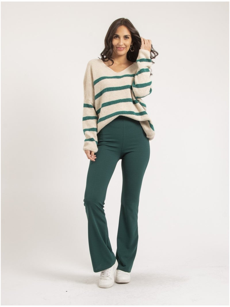 Pull col V rayures KLERVI Vert - Kiabi