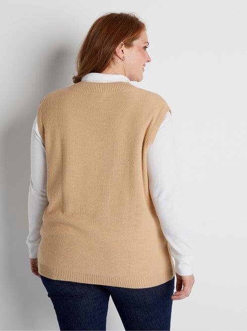 Pull col V sans manches maille fantaisie - Afibel - Kiabi