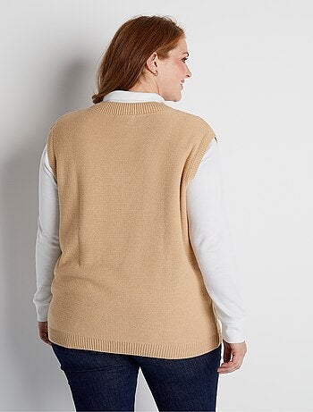 Pull col V sans manches maille fantaisie
