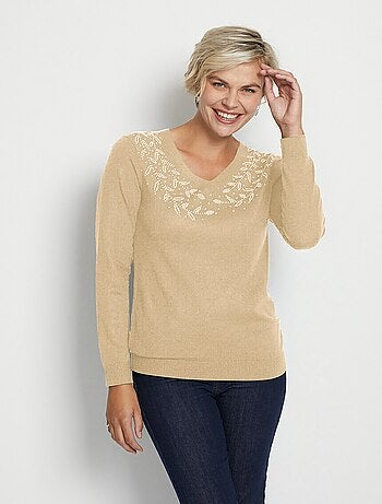 Pull col V strassé manches longues - Afibel