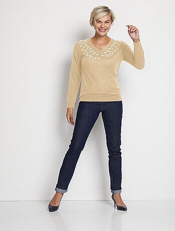 Pull col V strassé manches longues - Afibel