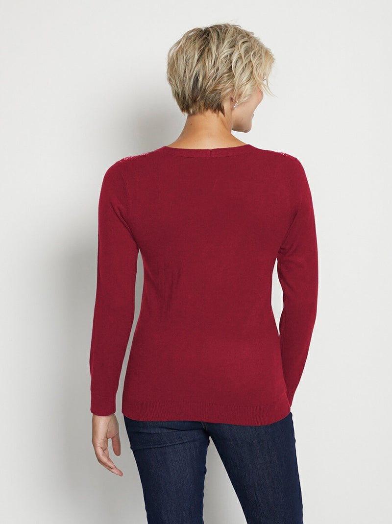 Pull col V strassé manches longues - Afibel Rouge - Kiabi