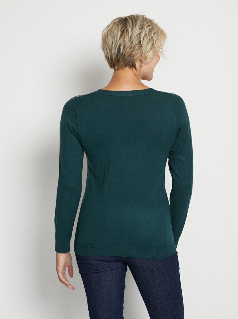 Pull col V strassé manches longues - Afibel Vert - Kiabi