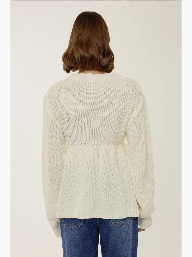 Pull col v tranché avec détails noués hiccup Beige naturel - Kiabi