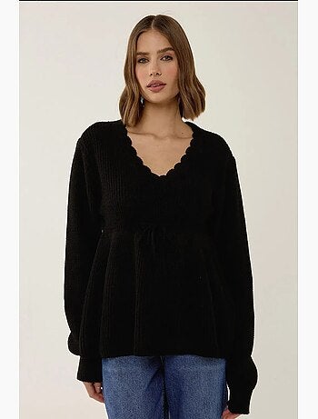 Pull col v tranché avec détails noués hiccup