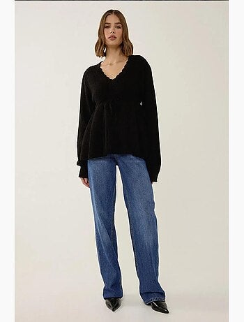 Pull col v tranché avec détails noués hiccup