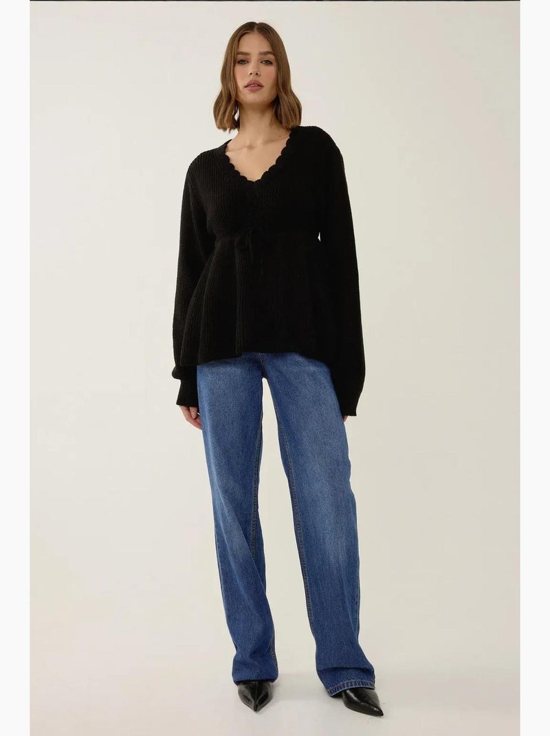 Pull col v tranché avec détails noués hiccup Noir - Kiabi