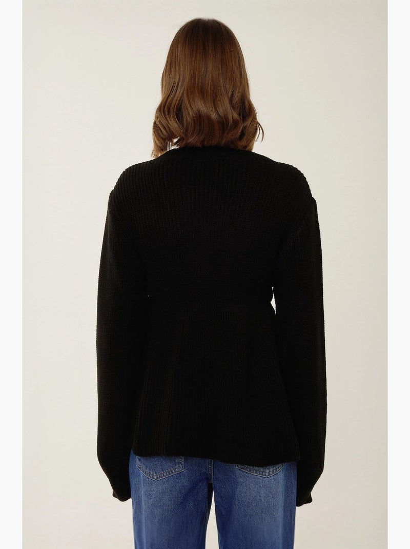 Pull col v tranché avec détails noués hiccup Noir - Kiabi