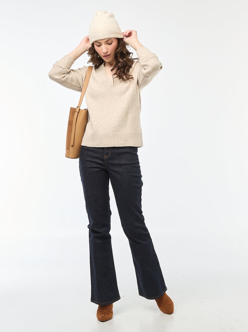 Pull col V uni Beige - Kiabi