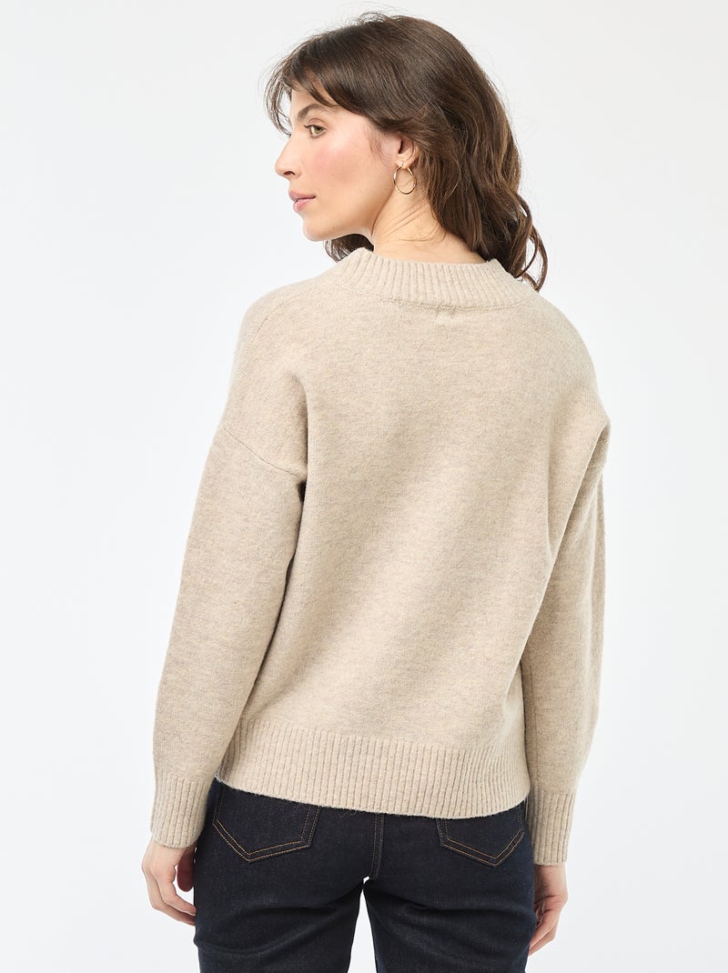 Pull col V uni Beige - Kiabi