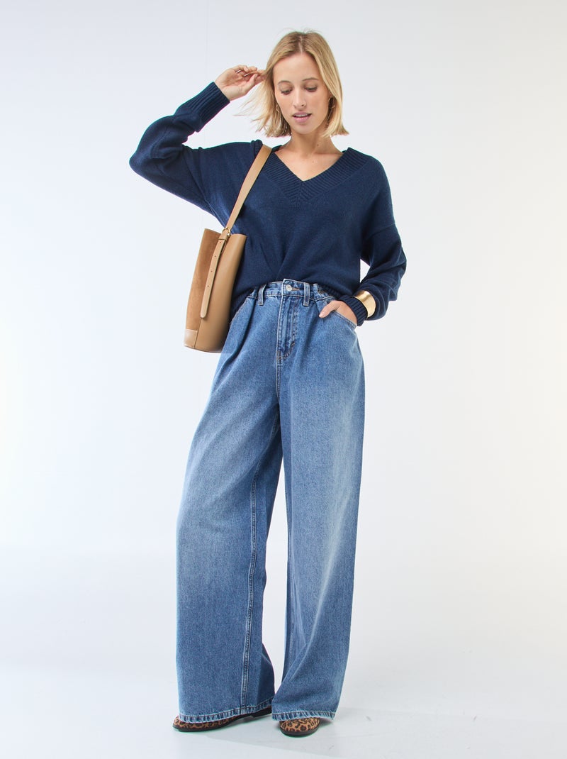 Pull col V uni Bleu - Kiabi