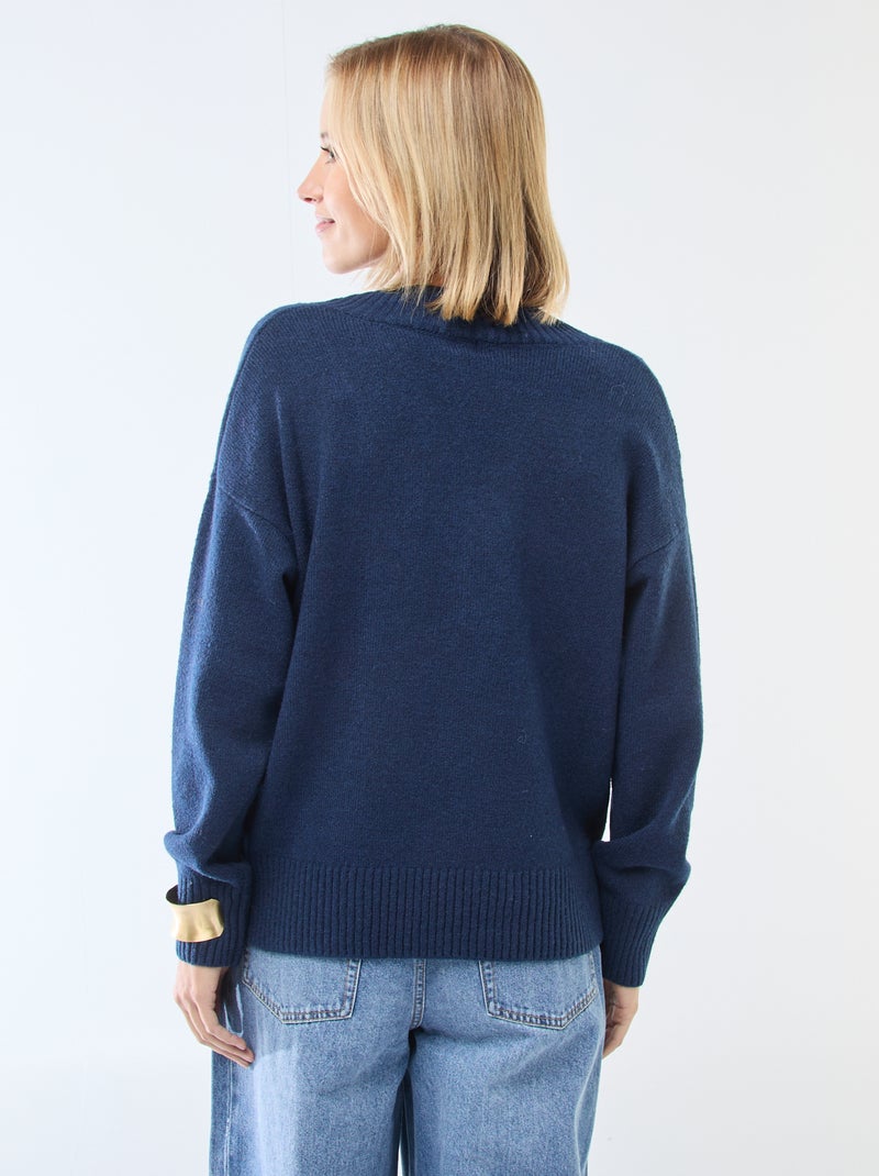 Pull col V uni Bleu - Kiabi