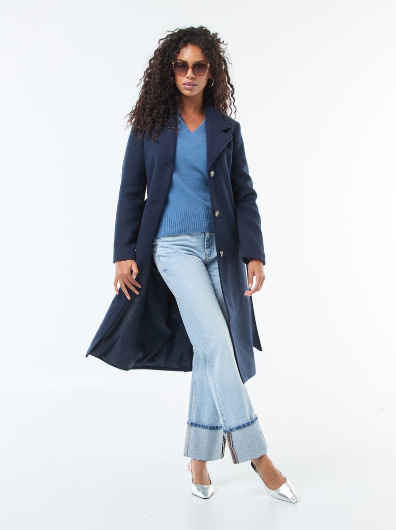 Pull col V uni Bleu - Kiabi