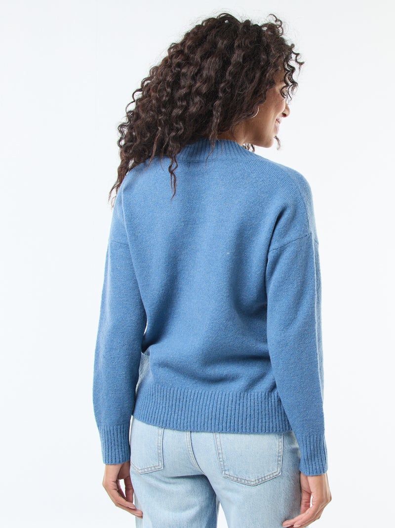 Pull col V uni Bleu - Kiabi