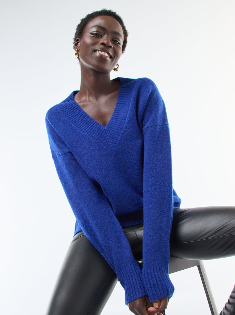 Pull Femme Pull Col V Bleu Electrique Pull Col V Laine Pull Mohair - Main Image