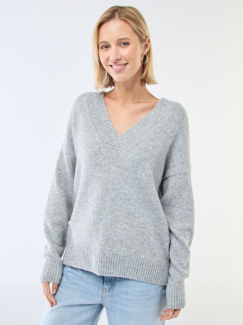 Pull col V uni - Kiabi