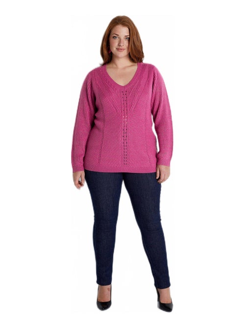 Pull col V uni maille fantaisie - Afibel - Kiabi