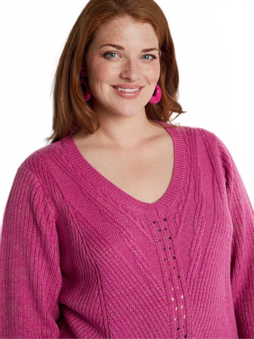 Pull col V uni maille fantaisie - Afibel - Kiabi