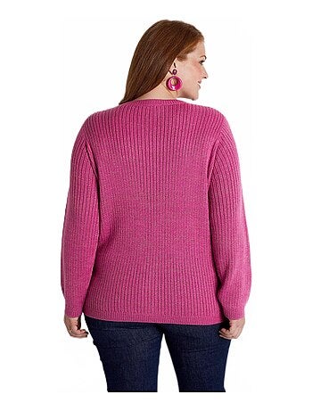 Pull col V uni maille fantaisie