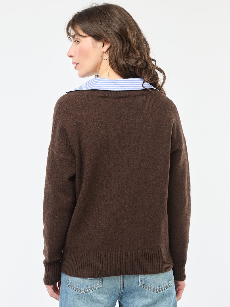 Pull col V uni Marron - Kiabi