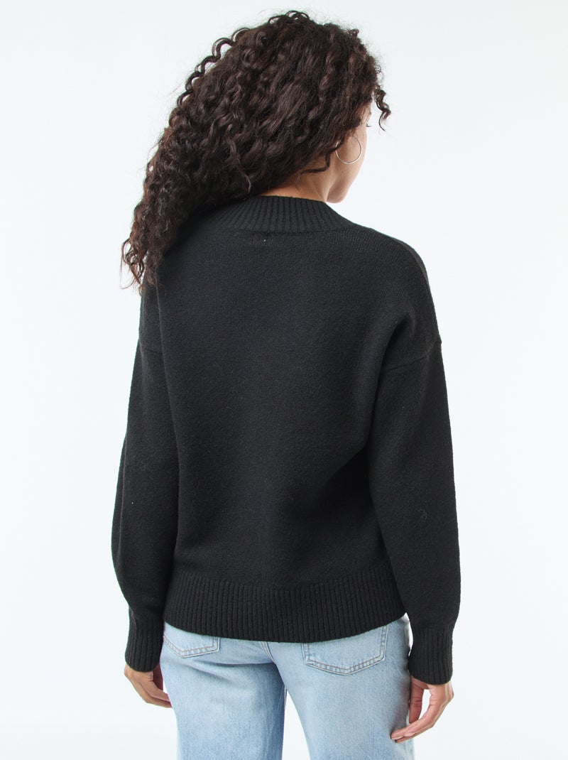 Pull col V uni Noir - Kiabi