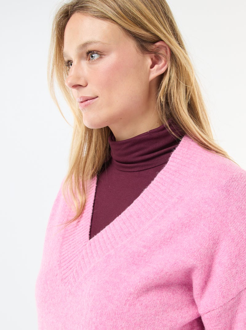 Pull col V uni Rose - Kiabi