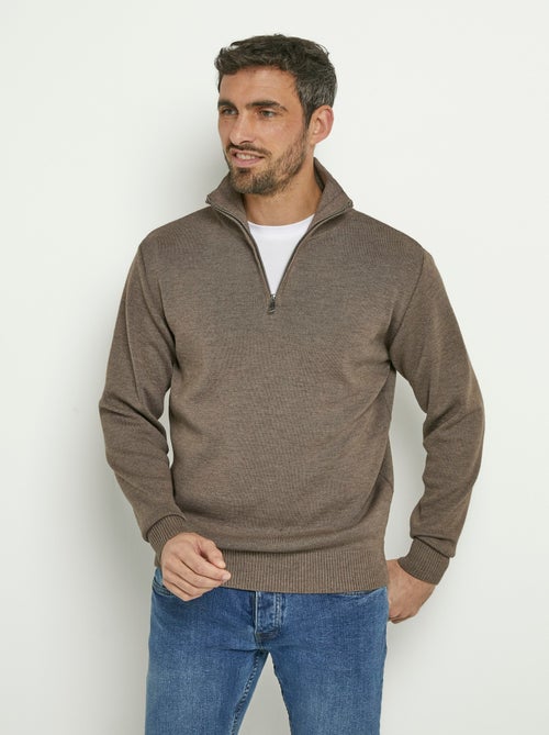 Pull col zippé chaud en laine mérinos - Kiabi