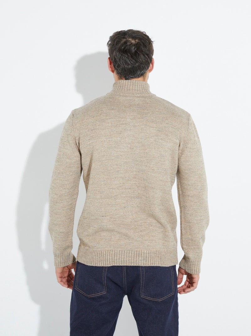 Pull col zippé chaud, laine majoritaire - AFIBEL Beige - Kiabi
