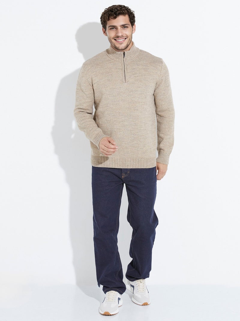 Pull col zippé chaud, laine majoritaire - AFIBEL Beige - Kiabi