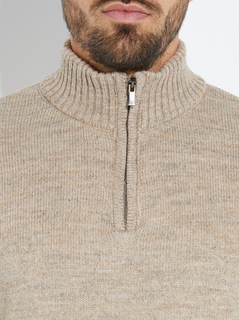 Pull col zippé chaud, laine majoritaire - AFIBEL Beige - Kiabi