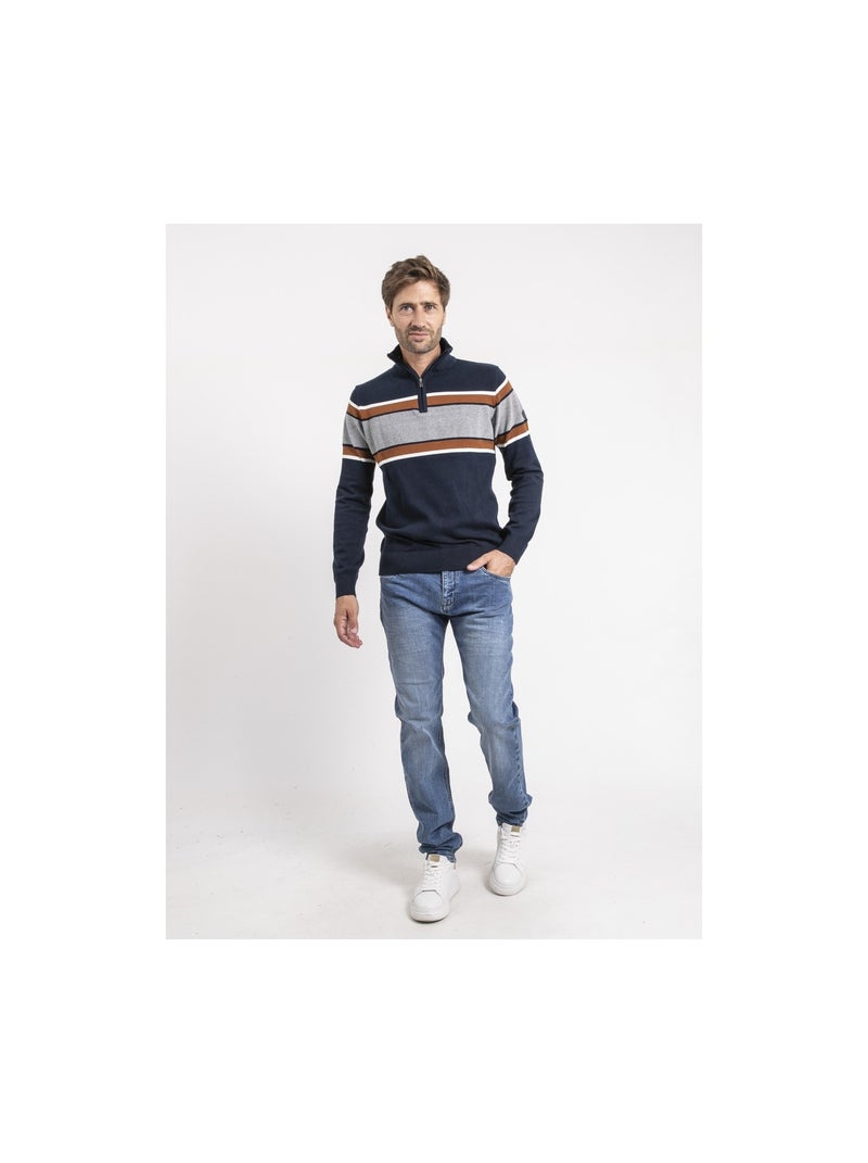 Pull col zippé LOGONAL Bleu marine - Kiabi