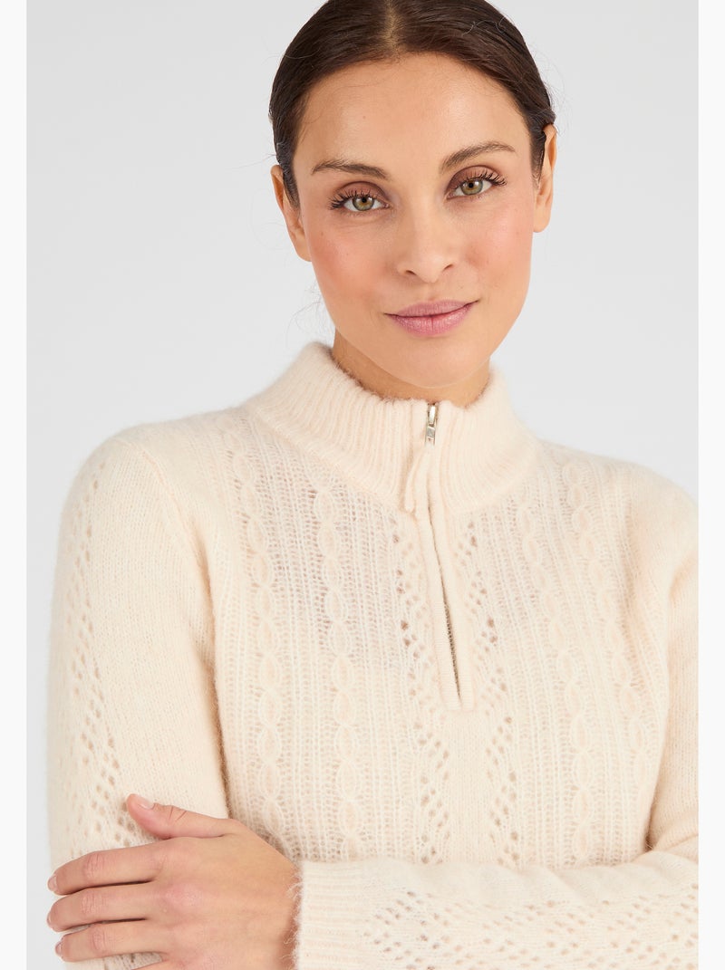 Pull col zippé mélange alpaga - Damart Marron - Kiabi