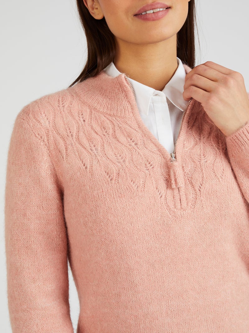 Pull col zippé mélange alpaga - damart Rose - Kiabi