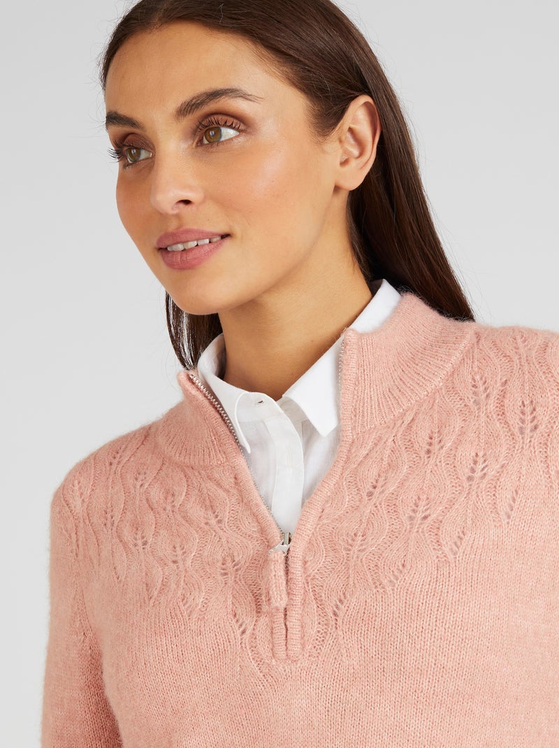 Pull col zippé mélange alpaga - damart Rose - Kiabi