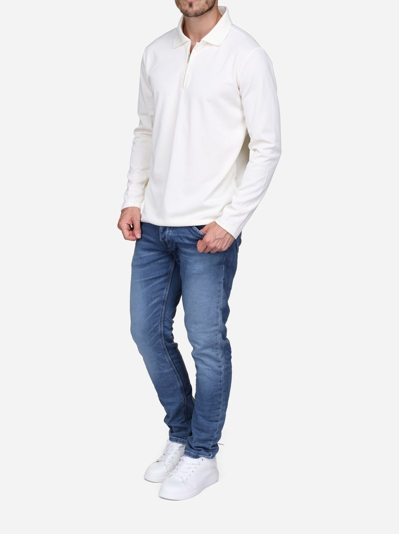 Pull colo polo zippé Blanc - Kiabi