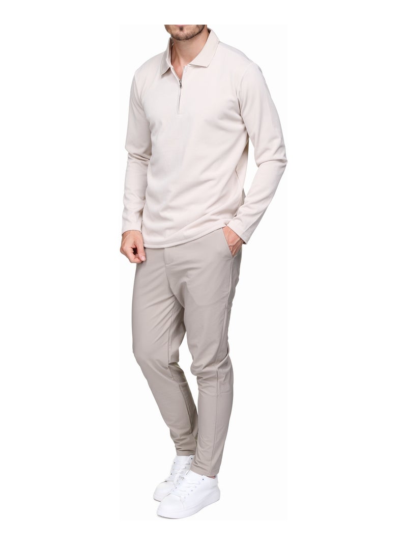 Pull colo polo zippé Crème - Kiabi